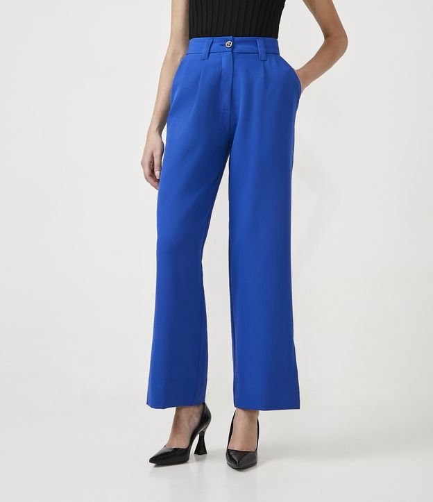 Pantalón Recto en Sastrería con Botón Diferenciado Azul 2