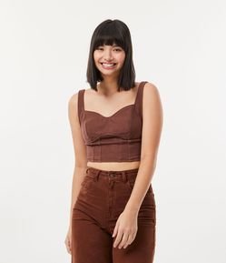 Blusa Regata Cropped em Jeans com Decote Coração