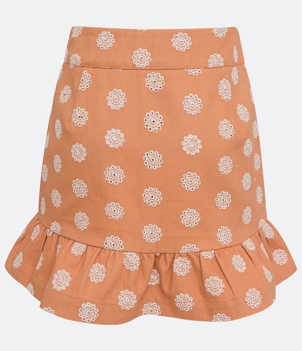 Pollera Corta en Algodón con Volados y Estampado Mandala Naranja 6