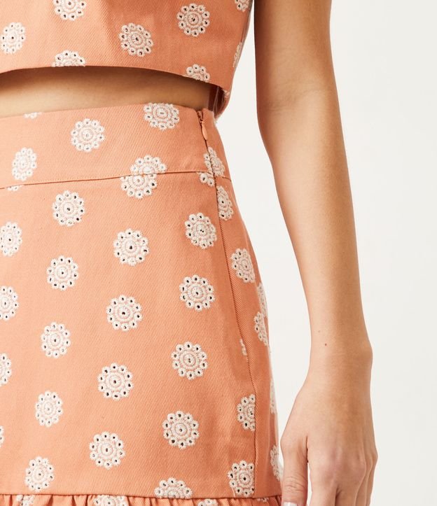Pollera Corta en Algodón con Volados y Estampado Mandala Naranja 4