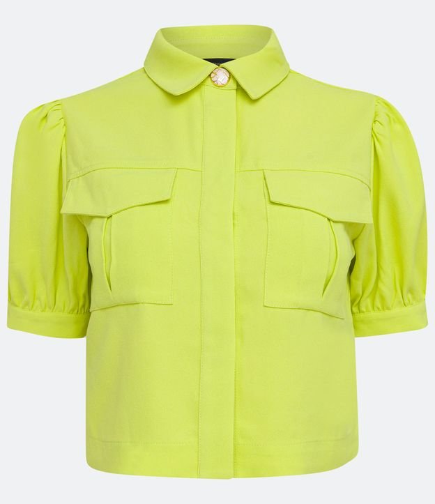 Camisa Manga Corta en Crepé con Bolsillos Delanteros y Botones Diferenciados Verde 6