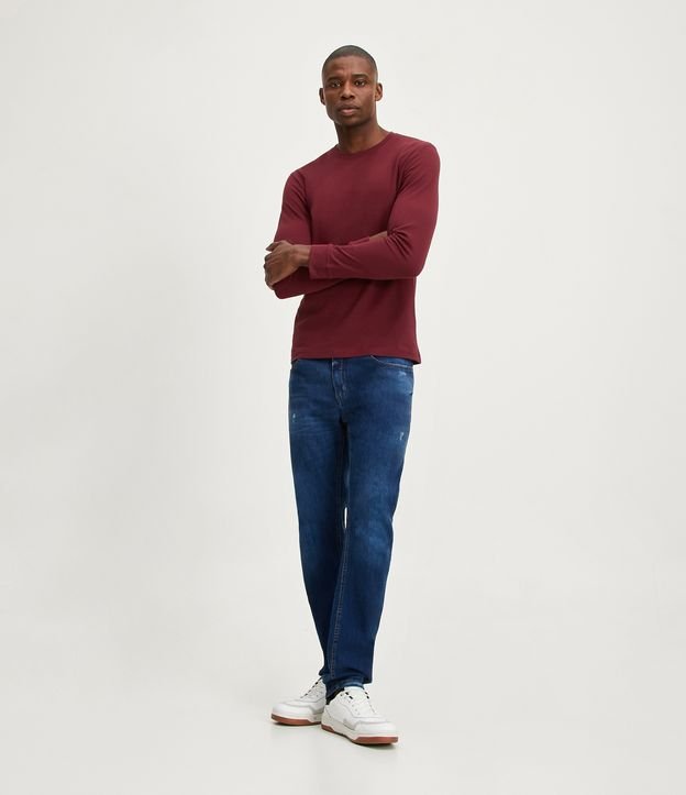 Calça Jeans com Detalhes de Puídos - Cor: Azul - Tamanho: 42
