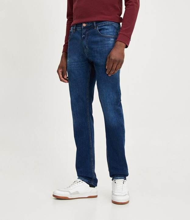Calça Jeans com Detalhes de Puídos Azul 2