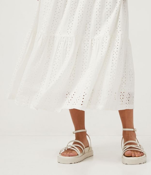 Pollera New Midi en Laise Texturizado con Recortes Fruncidos Blanco 5