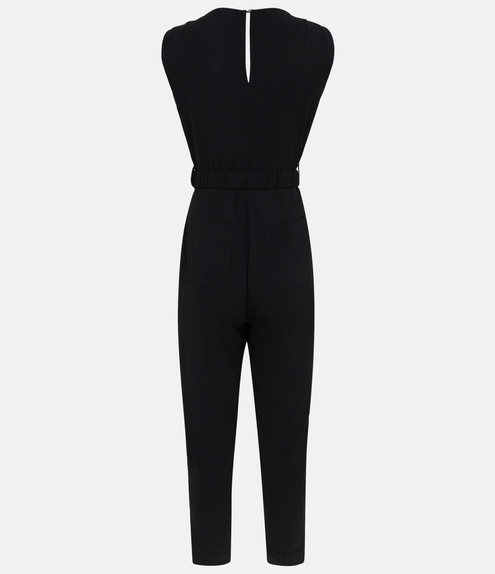 Macacão Longo com Cinto Elástico Preto 8