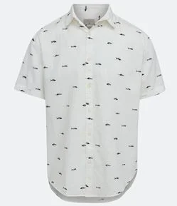 Camisa Comfort em Linho com Estampa de Mini Peixinhos