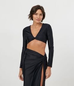 Saída de Praia Top Cropped em Poliamida com Detalhe Torcido