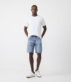 Bermuda Slim Jeans com Amarração e Barra Dobrada