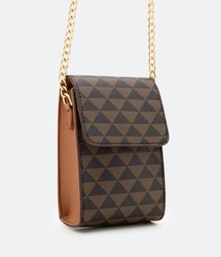 Bolsa Porta Celular com Alça de Corrente e Estampa de Triângulos