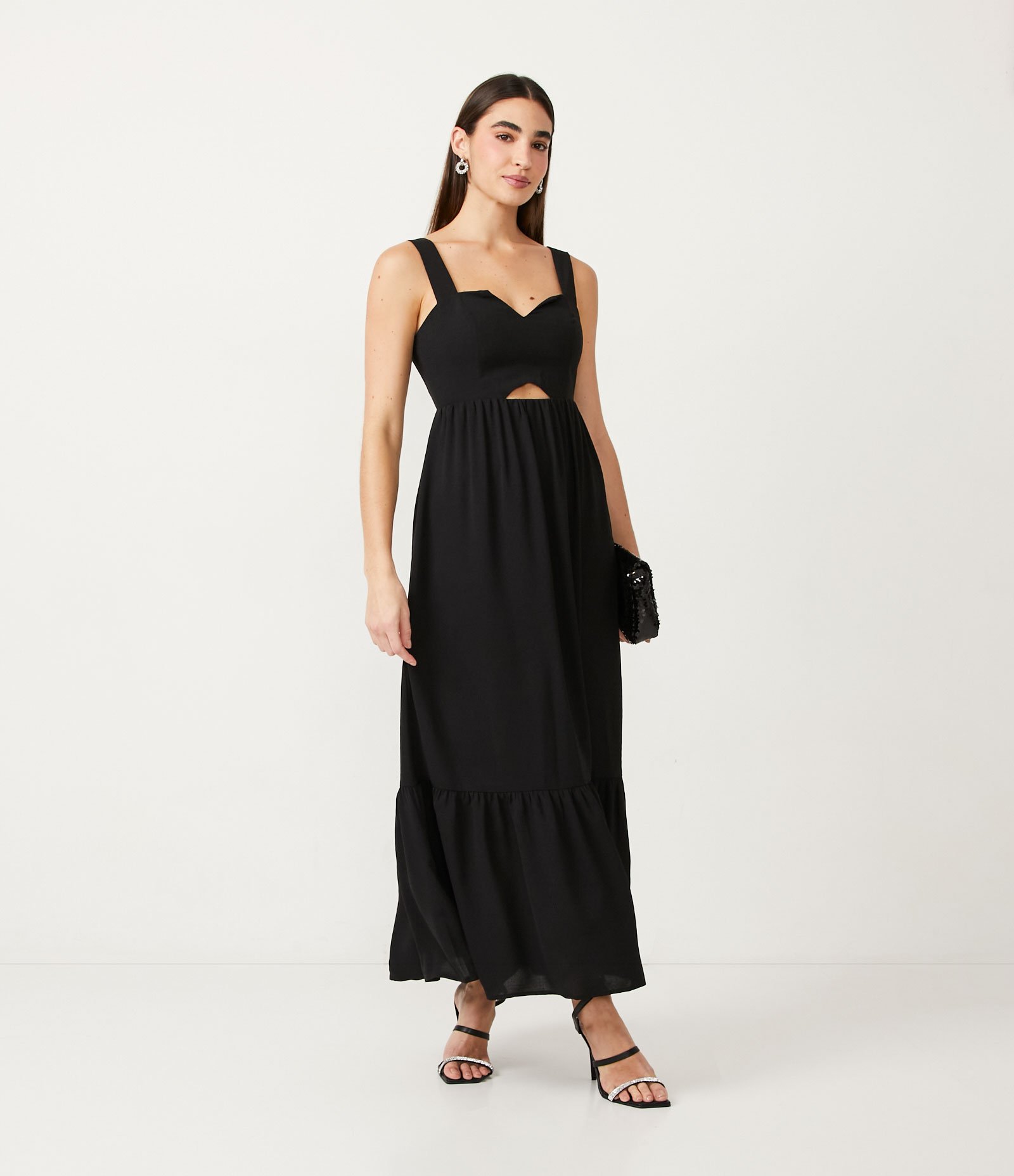 Vestido New Midi Regata com Fechamento em Zíper nas Costas Preto 1