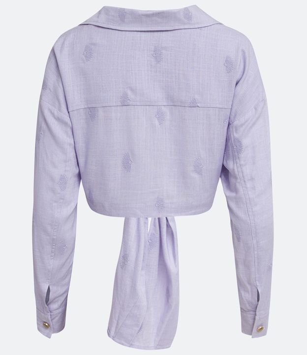 Camisa Cropped em Viscose com Amarração Frontal e Bordado