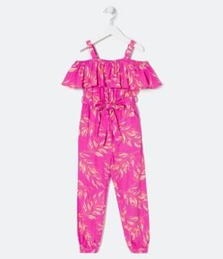 Macacão Ciganinha Infantil em Viscose com Estampa Folhagens - Tam 5 a 14 Anos