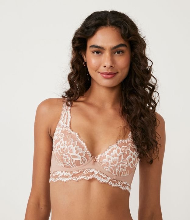 Sutiã Base em Renda com Bojo Oco e Alças Detalhadas