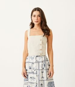 Blusa Cropped em Viscolinho com Decote Quadrado e Botões Frontais