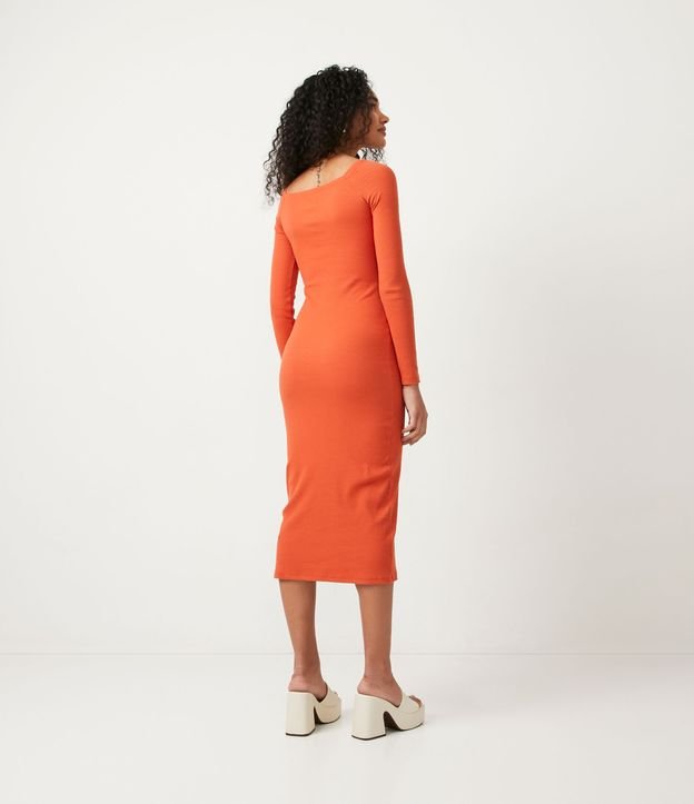 Vestido New Midi en Ribana con Escote Retorcido y Manga Larga Naranja 2
