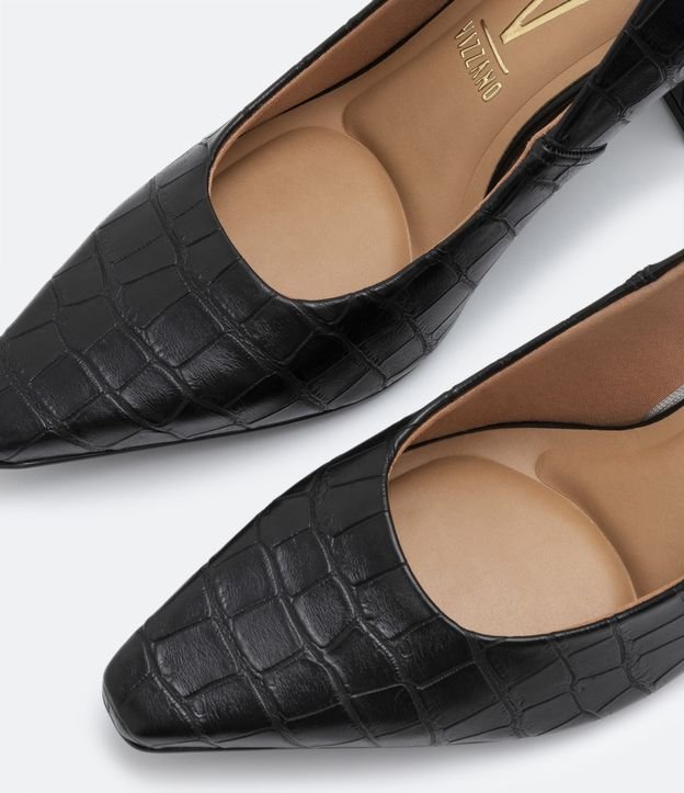 Sapato Scarpin com Salto Grosso e Textura Croco Vizzano Preto 3