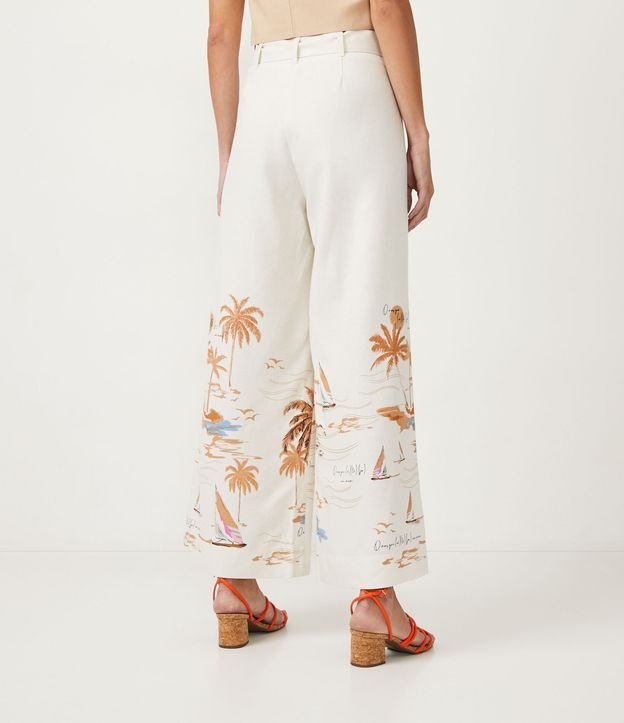 Pantalón Pantalona en Viscolino con Estampado Tropical Off White 4