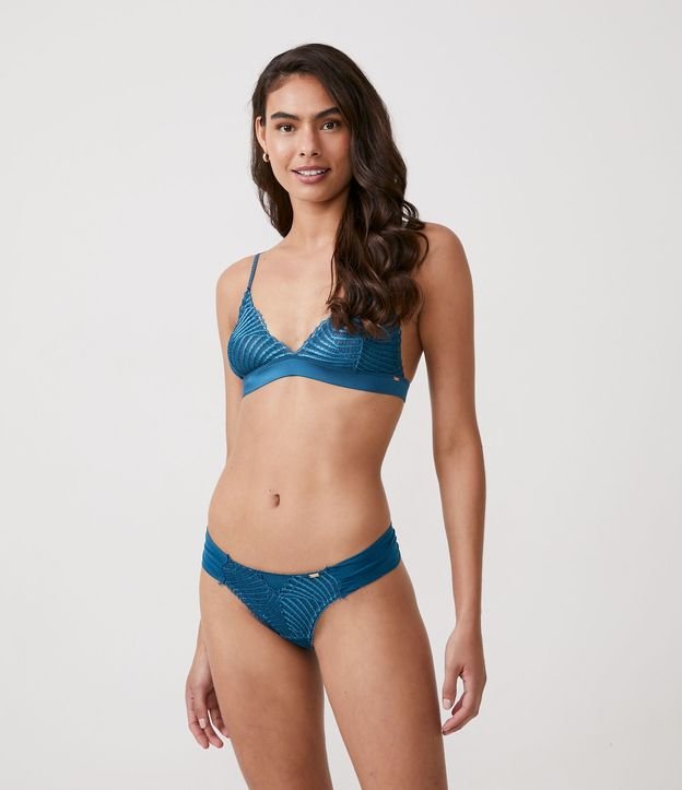 Bombacha Bikini en Encaje con Lateral Drapeada Azul 1
