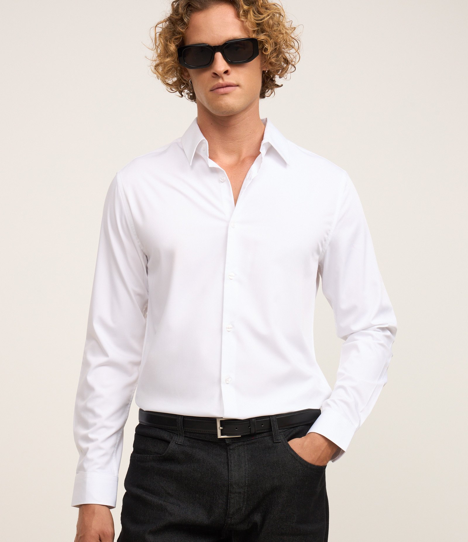 Camisa Slim em Fibra de Bambu Branco 1