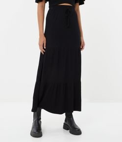 Saia Longa em Viscose Texturizada com Babados e Amarração