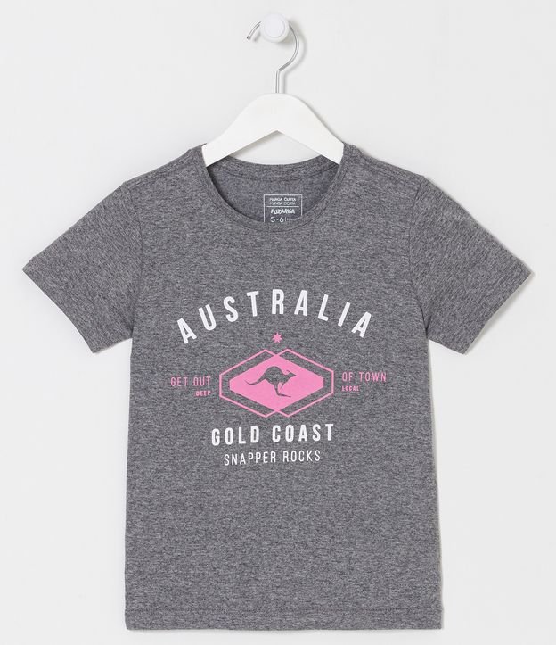 Camiseta Infantil com Estampa de Canguru Austrália - Tam 5 a 14 anos - Cor: Cinza - Tamanho: 13-14