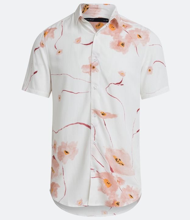 Camisa Slim en Viscosa con Estampado Floral Blanco 6
