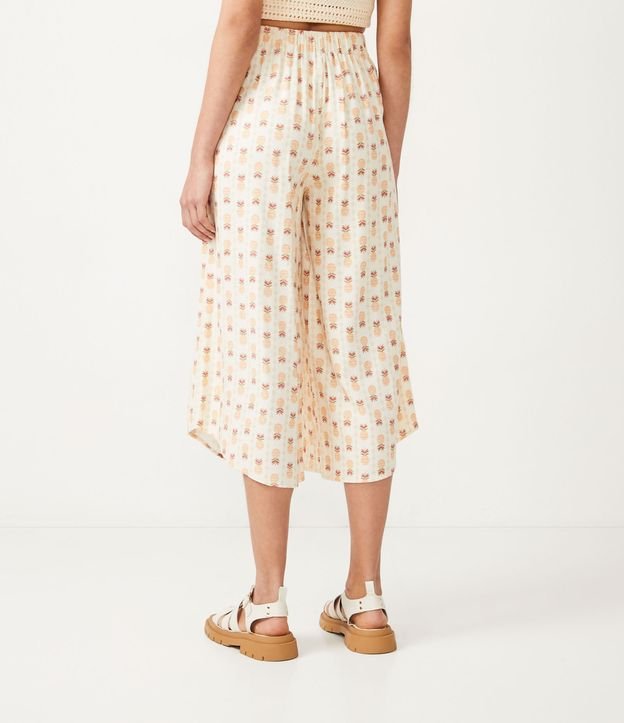 Pantalón Pantacourt en Lino con lazo y Estampado Abacaxis Naranja 3