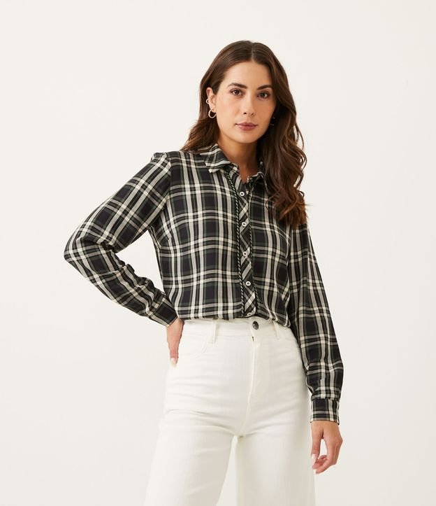 Camisa Alongada em Viscose Xadrez