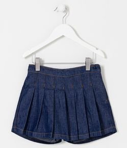 Short Saia Infantil em Jeans Plissado - Tam 5 a 14 anos