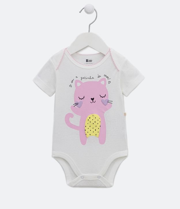 Body Infantil com Estampa de Gatinha - Tam RN a 18 meses