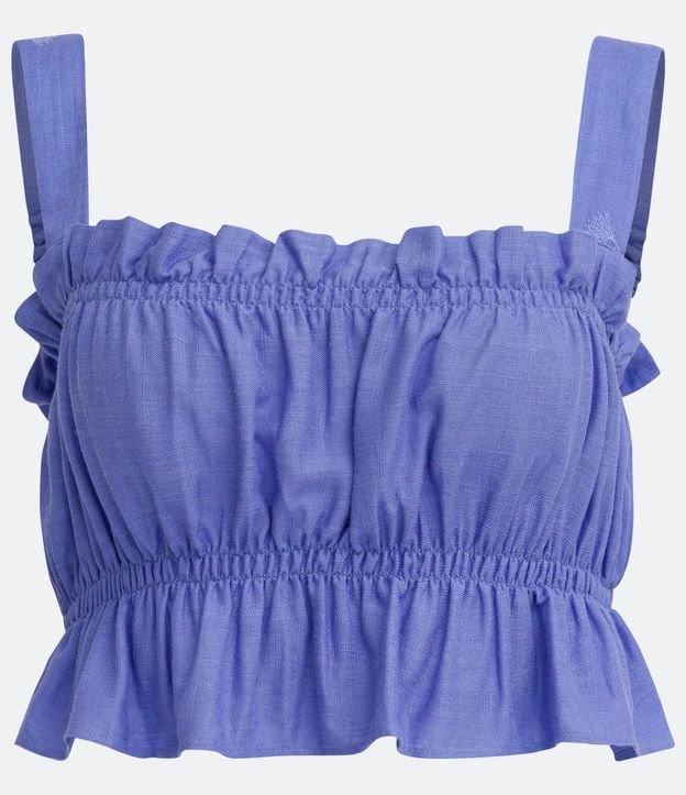 Blusa Regata Cropped em Viscose com Detalhes Franzidos Azul 5