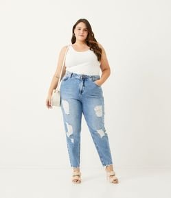 Calça Mom Jeans com Puídos Curve & Plus Size