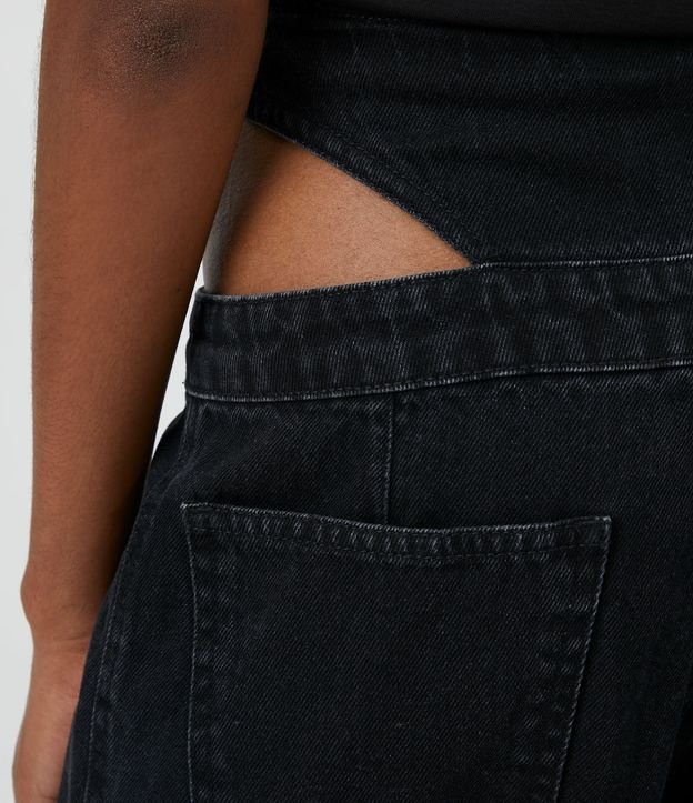 Calça Anos 90 Jeans com Detalhe Asa Delta e Zíper Frontal Preto 5