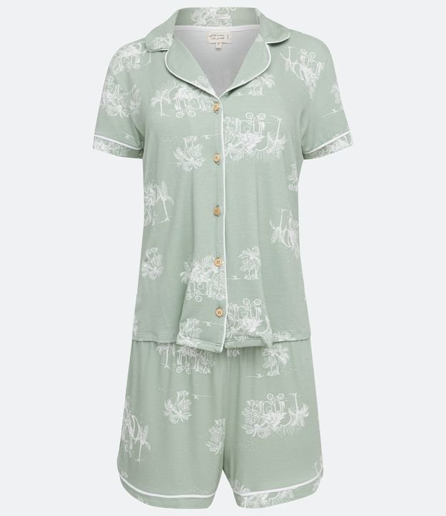 Pijama Americaño Corto en Viscolycra con Estampado de Follajes Verde 5