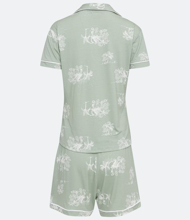 Pijama Americaño Corto en Viscolycra con Estampado de Follajes Verde 6