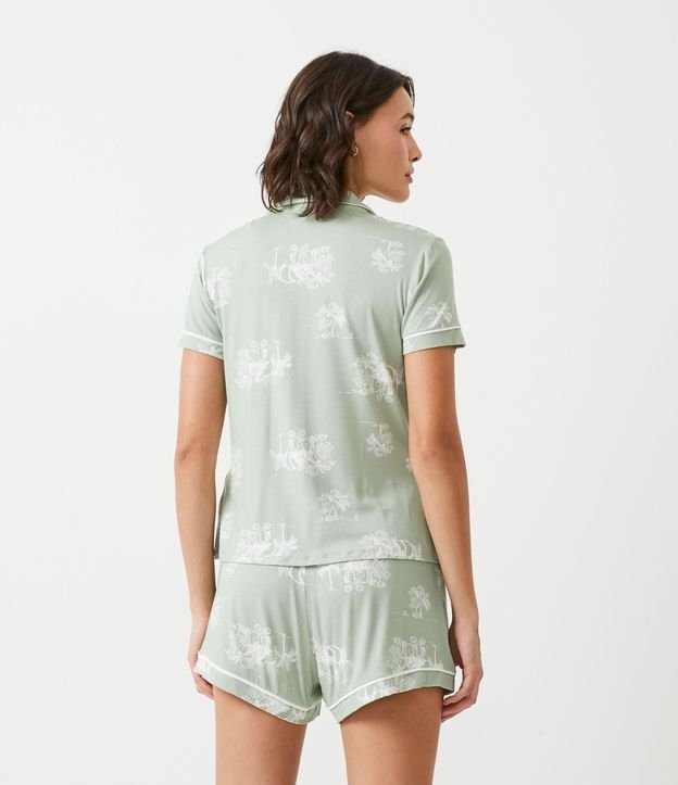 Pijama Americaño Corto en Viscolycra con Estampado de Follajes Verde 2