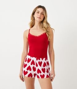 Pijama Short Doll em Algodão com Estampa Coração