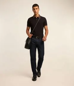 Camisa Polo Slim em Algodão com Botões e Detalhes Contrastantes