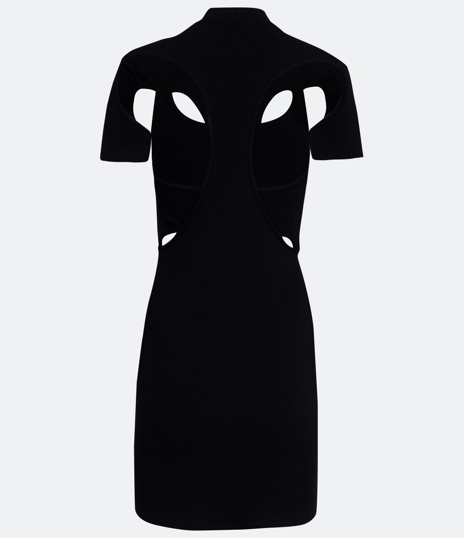 Vestido Curto em Ribana com Golinha Alta e Recortes com Sobreposições Preto 2