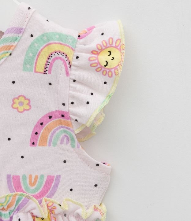 Vestido Infantil Estampa Arco-Íris e Manga com Babadinho com Calcinha - Tam  0 a 18 meses Rosa