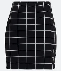 Saia Curta em Jacquard com Estampa Xadrez Grid