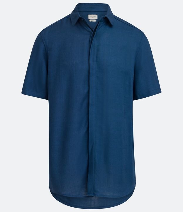Camisa Manga Curta em Viscose com Textura Rústica Azul 5