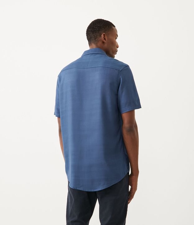 Camisa Manga Curta em Viscose com Textura Rústica Azul 3