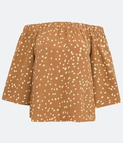 Blusa em Viscose com Decote Ombro a Ombro e Estampa Poá