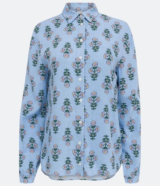 Camisa en Viscolino con Estampado Floral Azul 6