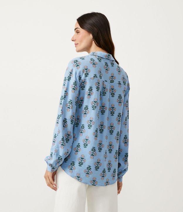 Camisa en Viscolino con Estampado Floral Azul 3