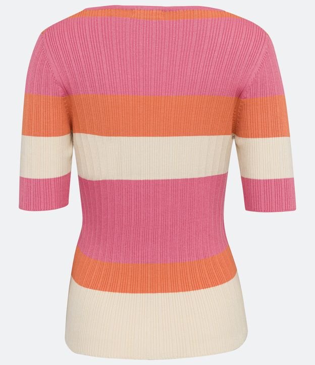 Blusa Manga Corta Acanalada con Rayas Rosado 6