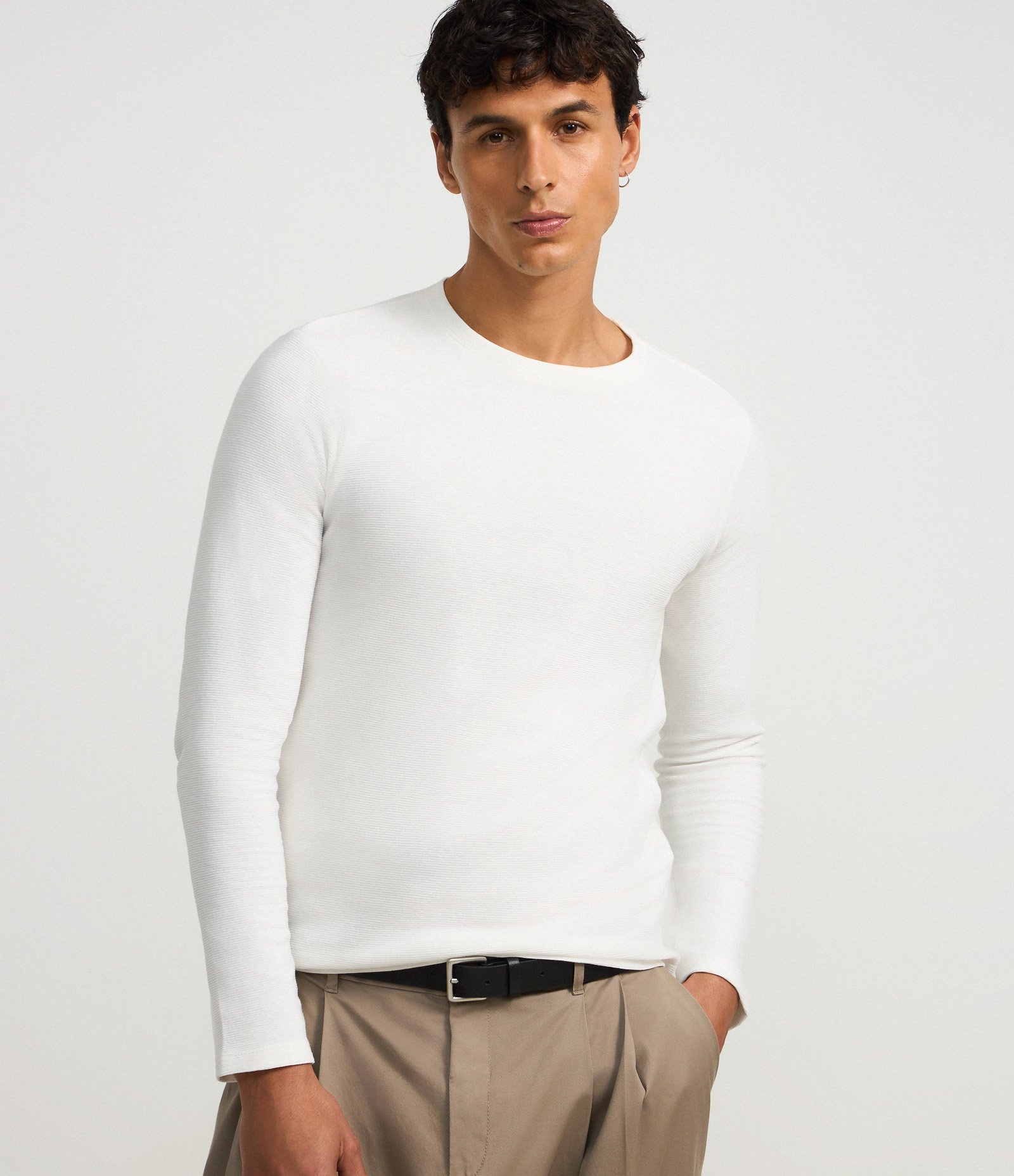 Camiseta Slim em Algodão com Textura Canelada Branco 1