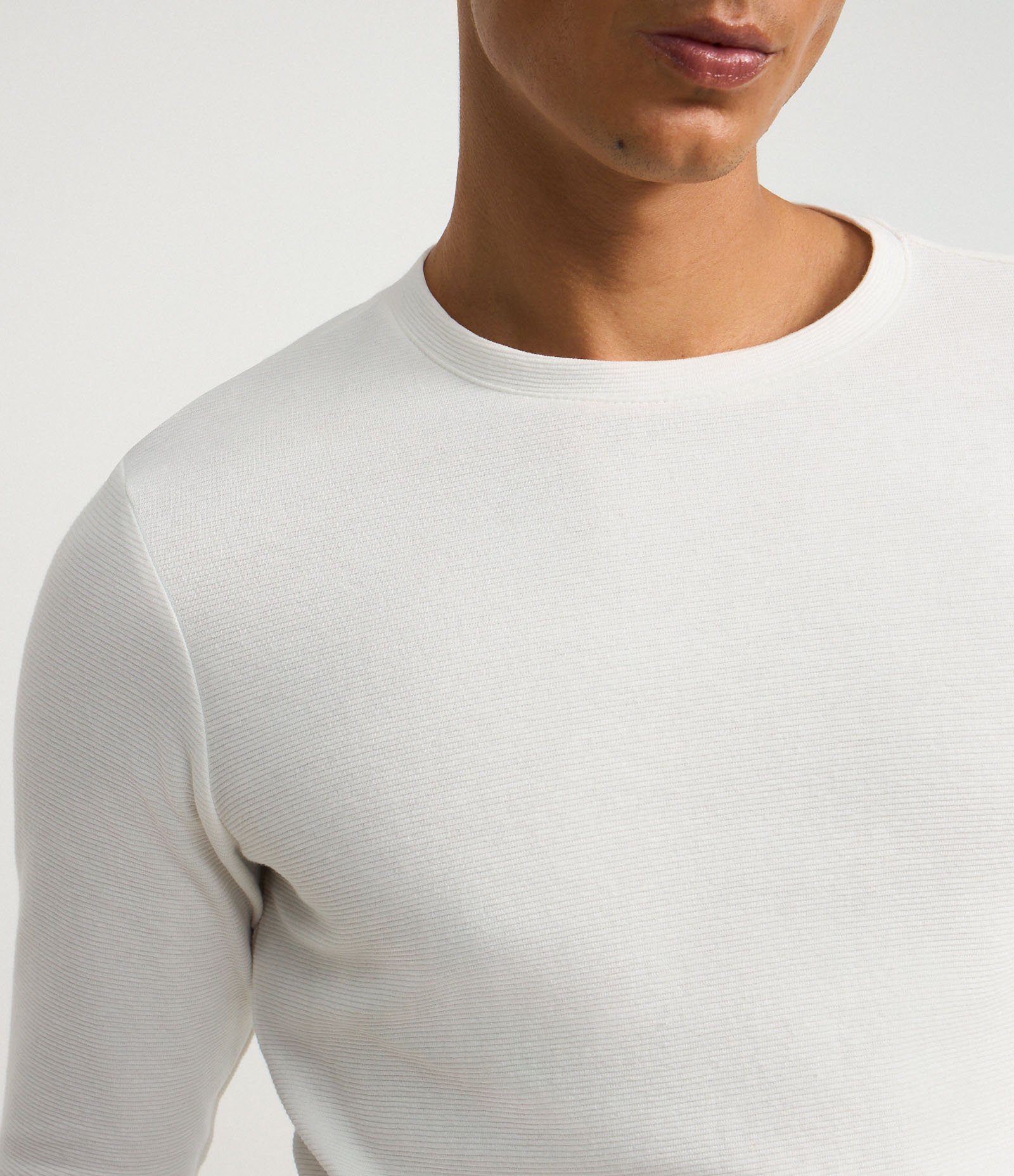 Camiseta Slim em Algodão com Textura Canelada Branco 3