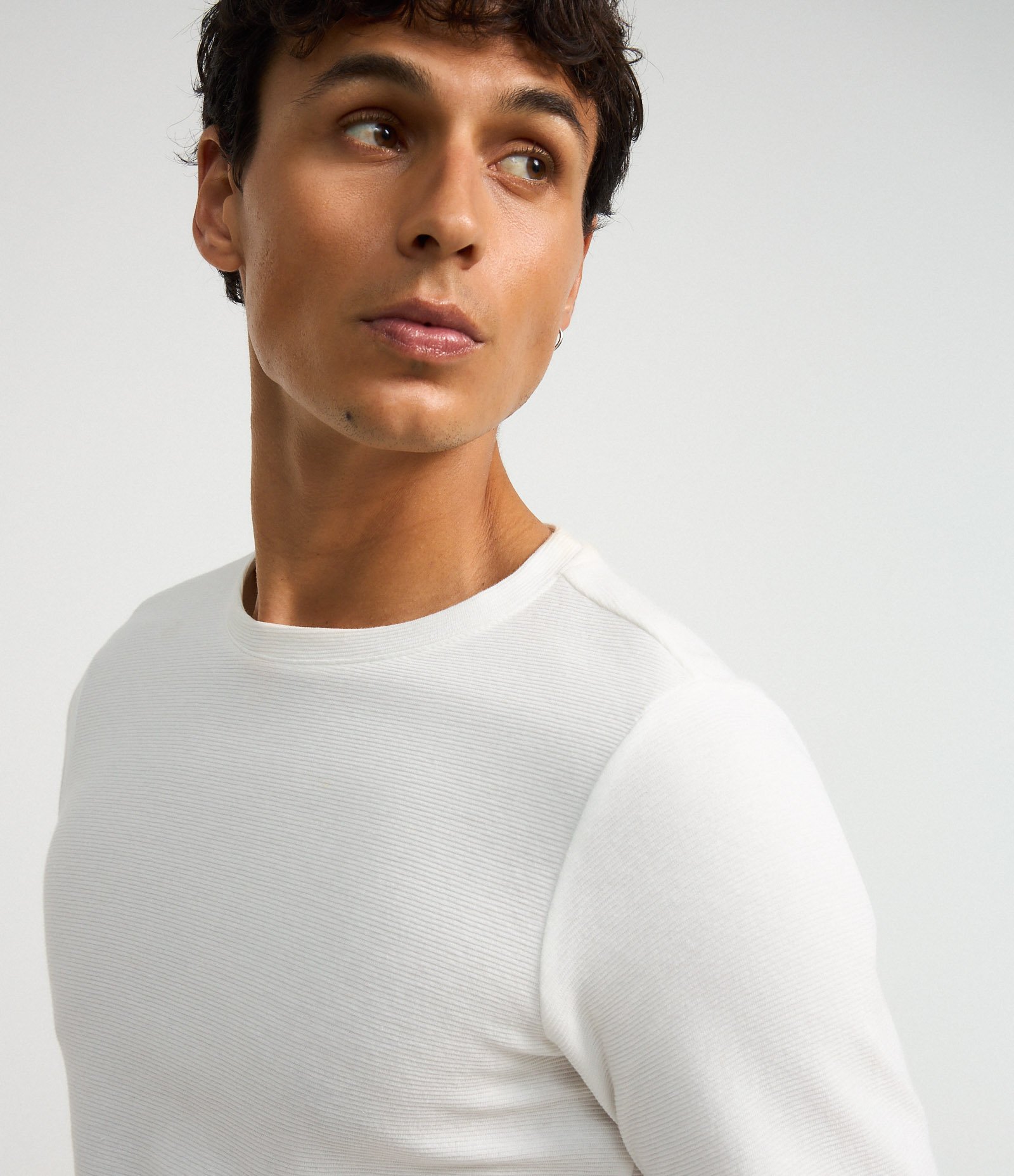 Camiseta Slim em Algodão com Textura Canelada Branco 4